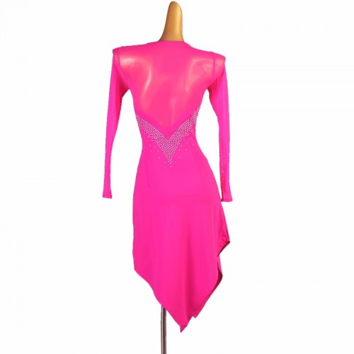 Fuchsia Gemstones Latin dance dresses for women girls fuchsia red black royal blue Adult latin ballroom competition wear professional Rumba chacha dance outfits for female